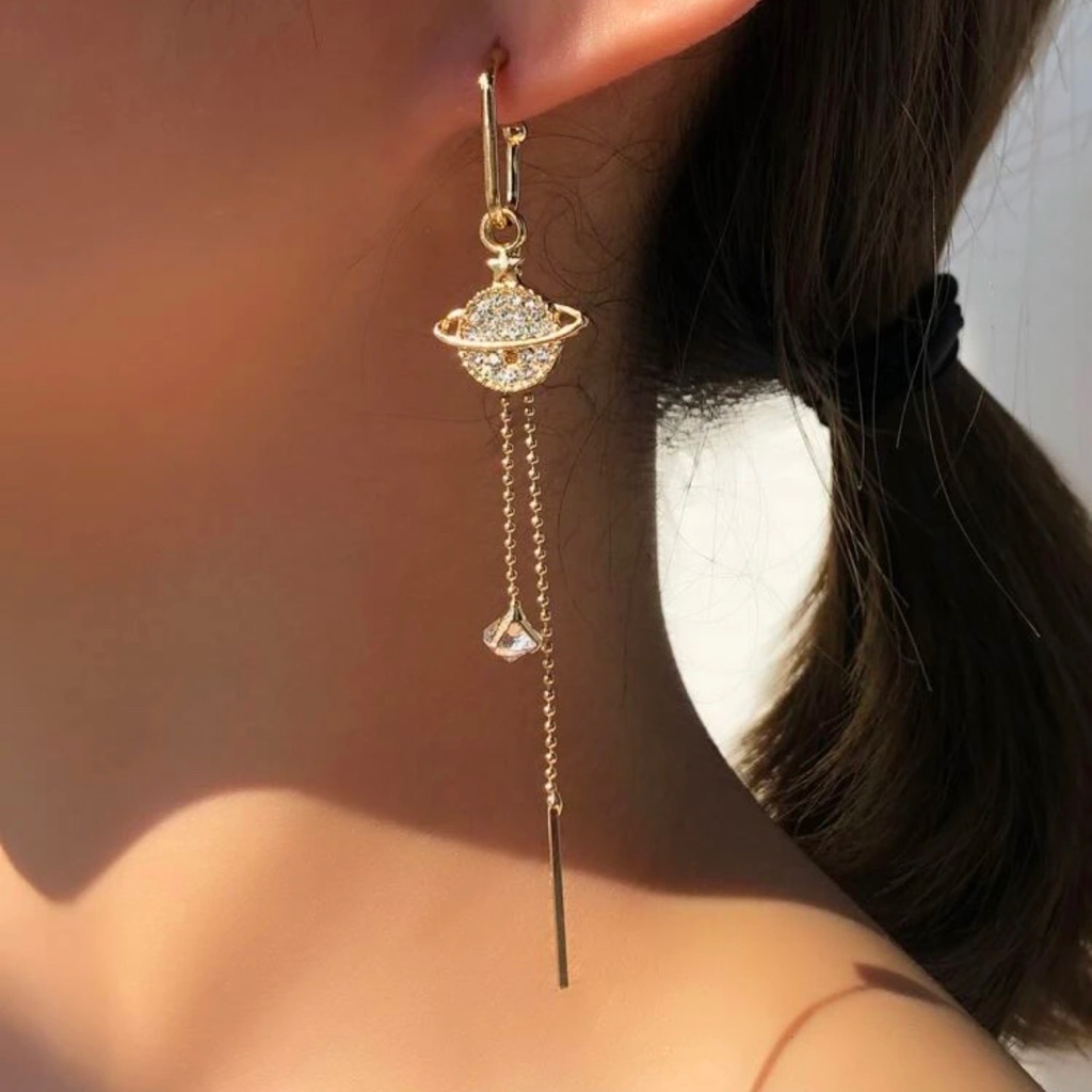Planet And Stars Dangle Earrings, Gold Tone Stunning